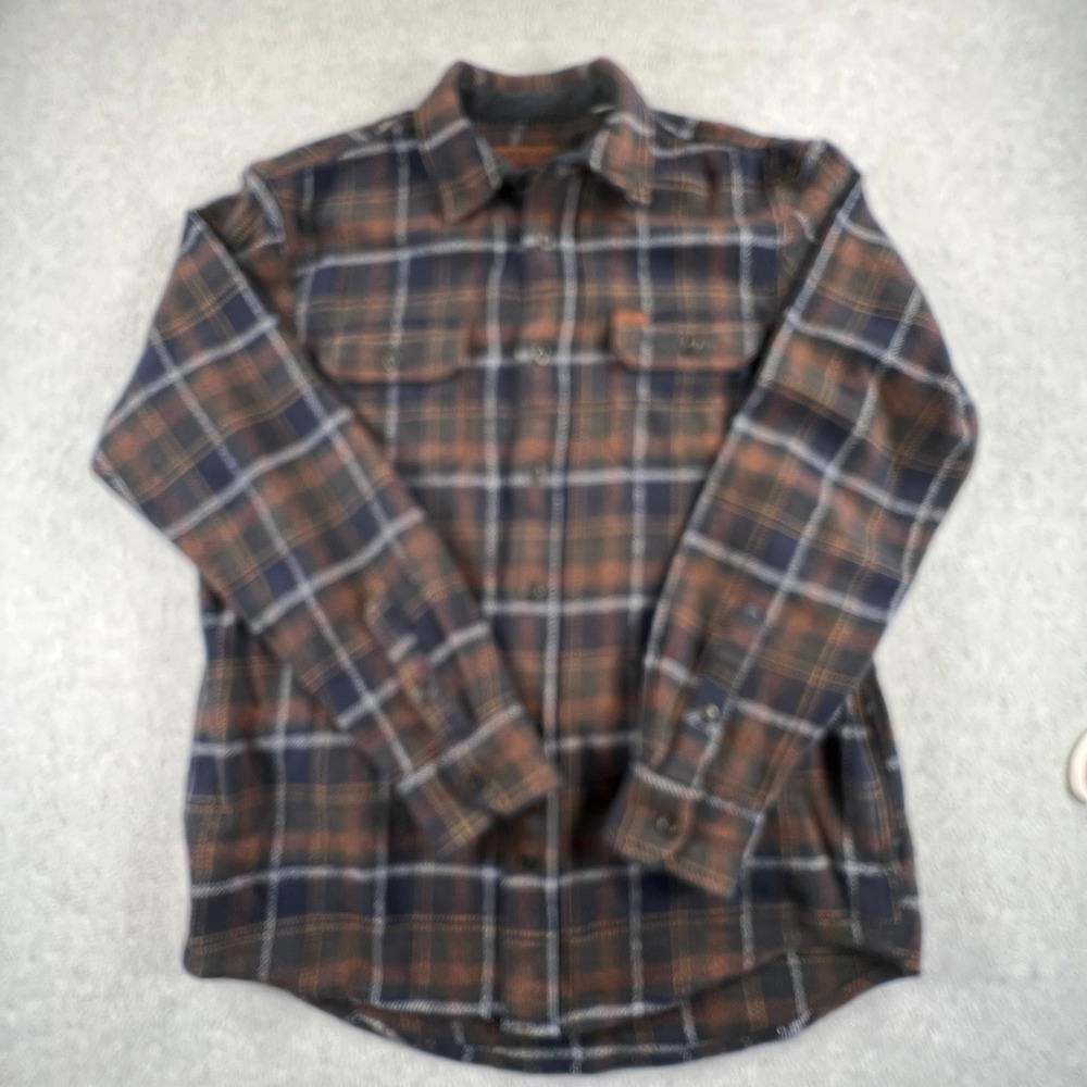 Orvis Mens Plaid Flannel Button Down Shirt Brown Blue Orange Cotton Size M